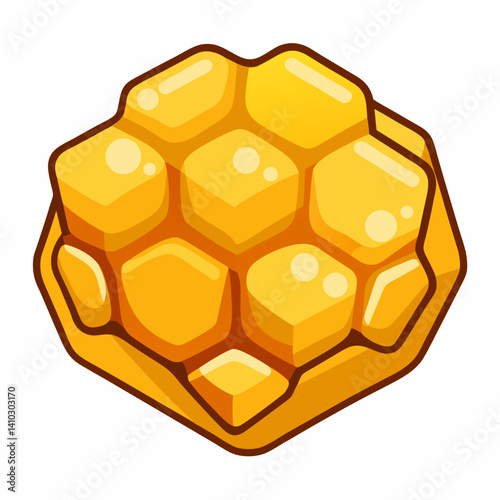 A honey cube topped with a drizzle of golden honey, placed on a wooden surface.