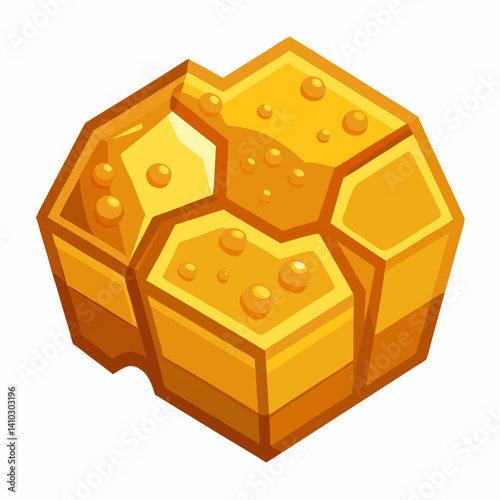 A honey cube topped with a drizzle of golden honey, placed on a wooden surface.