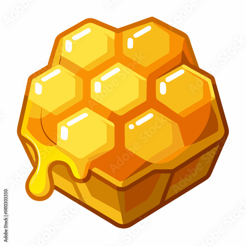 A honey cube topped with a drizzle of golden honey, placed on a wooden surface.