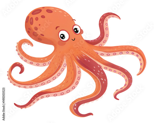 Cute cartoon octopus with playful expression swimming in water  