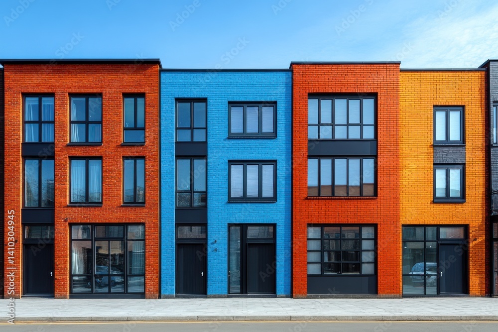 Vibrant urban architecture showcases bold colors and modern design in a lively neighborhood setting Vibrant urban architecture showcases bold colors and modern design in a lively neighborhood setting