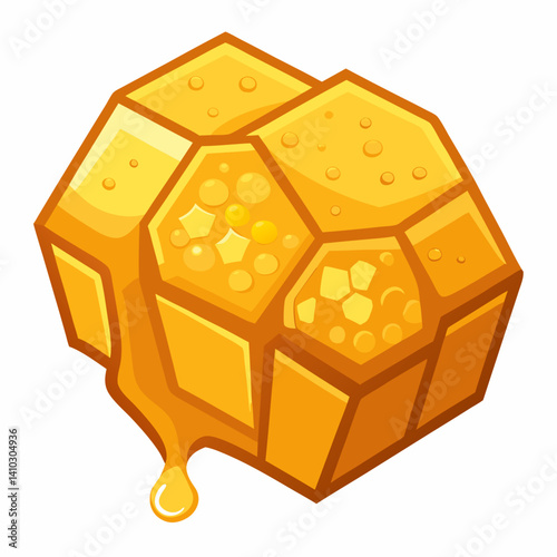 A honey cube topped with a drizzle of golden honey, placed on a wooden surface.