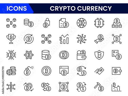 Crypto currency web icons in outline style. thin line icons such as donation, bitcoin encryption, donate, economist, banking, withdraw, tor, greed, exchange