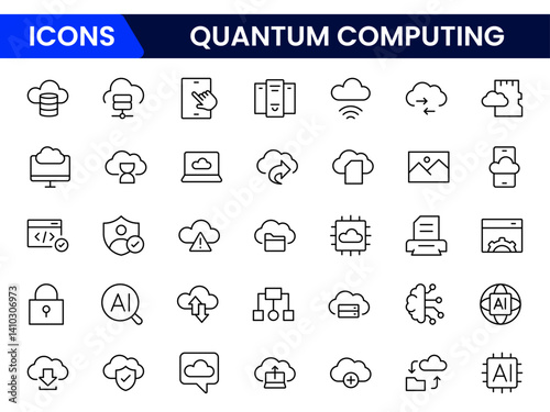Quantum computing icons set. style icons with various colors. For signs, symbols, web design, or web graphics.