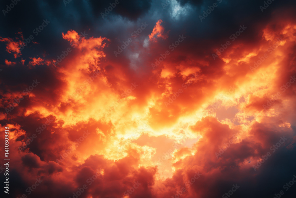 Bright orange & yellow sunset sky with clouds. Bright orange & yellow sunset sky with clouds.
