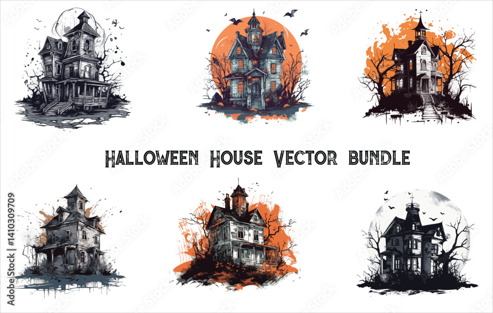 Halloween house vector bundle , Halloween house vector , Horror house vector bundle , Horror house vector , Horror house line icon.