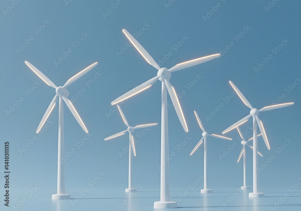 Wind Turbines Spinning Against a Clear Sky Scene Wind Turbines Spinning Against a Clear Sky Scene