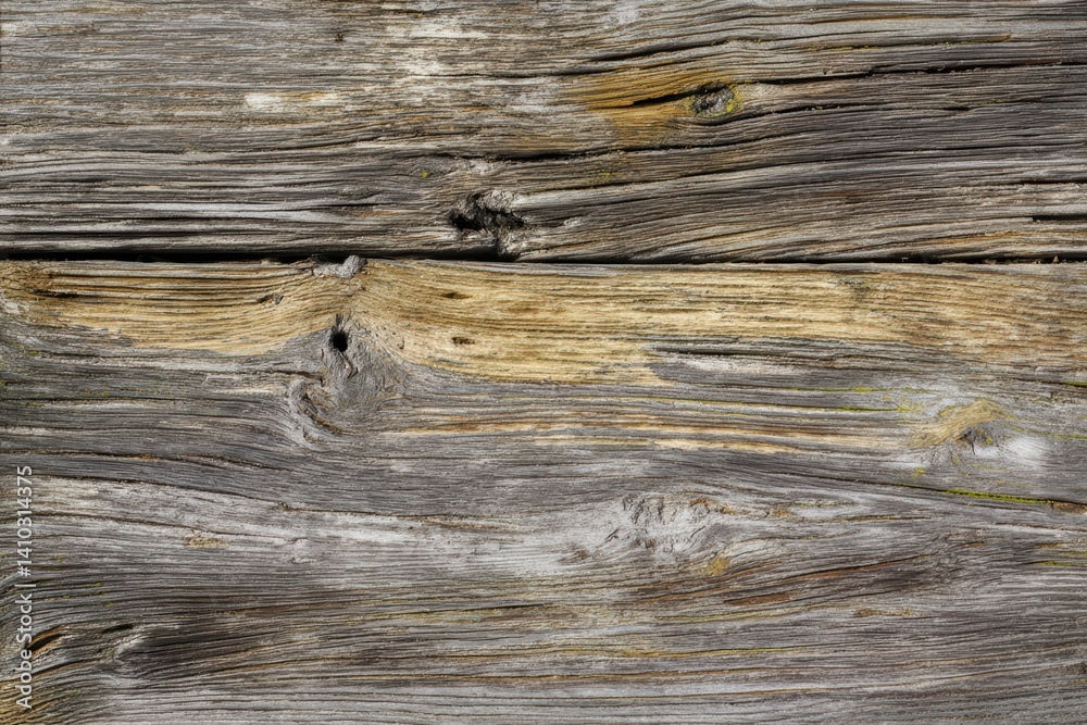 Naklejka premium Aged Wooden Planks with Weathered Texture and Natural Knots, Rustic Wall Background.