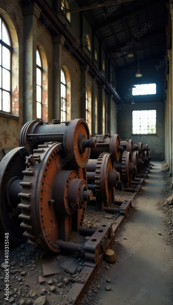 Rusted industrial machinery in a abandoned factory, neglect, metal Rusted industrial machinery in a abandoned factory, neglect, metal