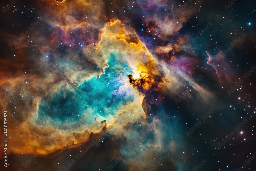 Fototapeta premium Stunning cosmic nebula reveals vibrant colors and dense star formation in the universe