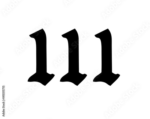 Vector isolated 111 angel number gothic font stencil shape contour colorless black and white outline silhouette shadow shape stencil solid black