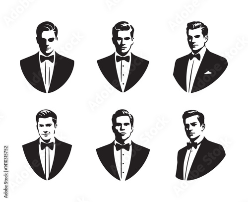Man with bow tie and suit silhouette vector illustration on white background