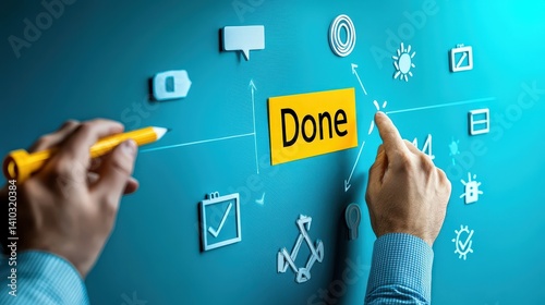 Deliverables concept. Hands pointing at a 