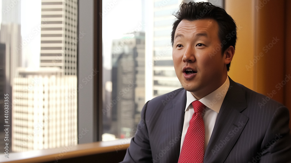 Professional Asian Man in Suit with Downtown View Speaks Authority and Success in Corporate Environment Professional Asian Man in Suit with Downtown View Speaks Authority and Success in Corporate Environment