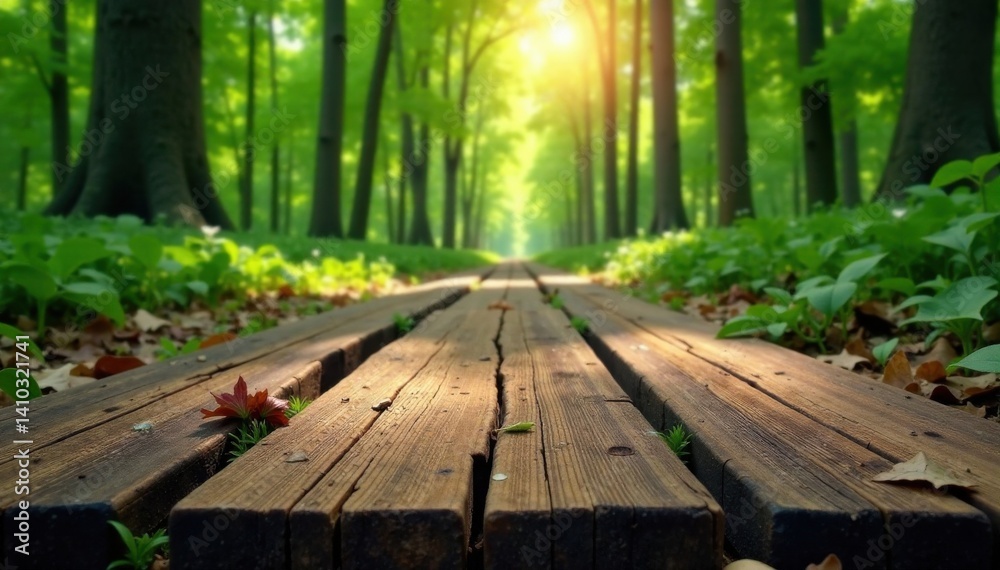 Fototapeta premium Weathered wooden plank on a forest floor , old wood, forest floor