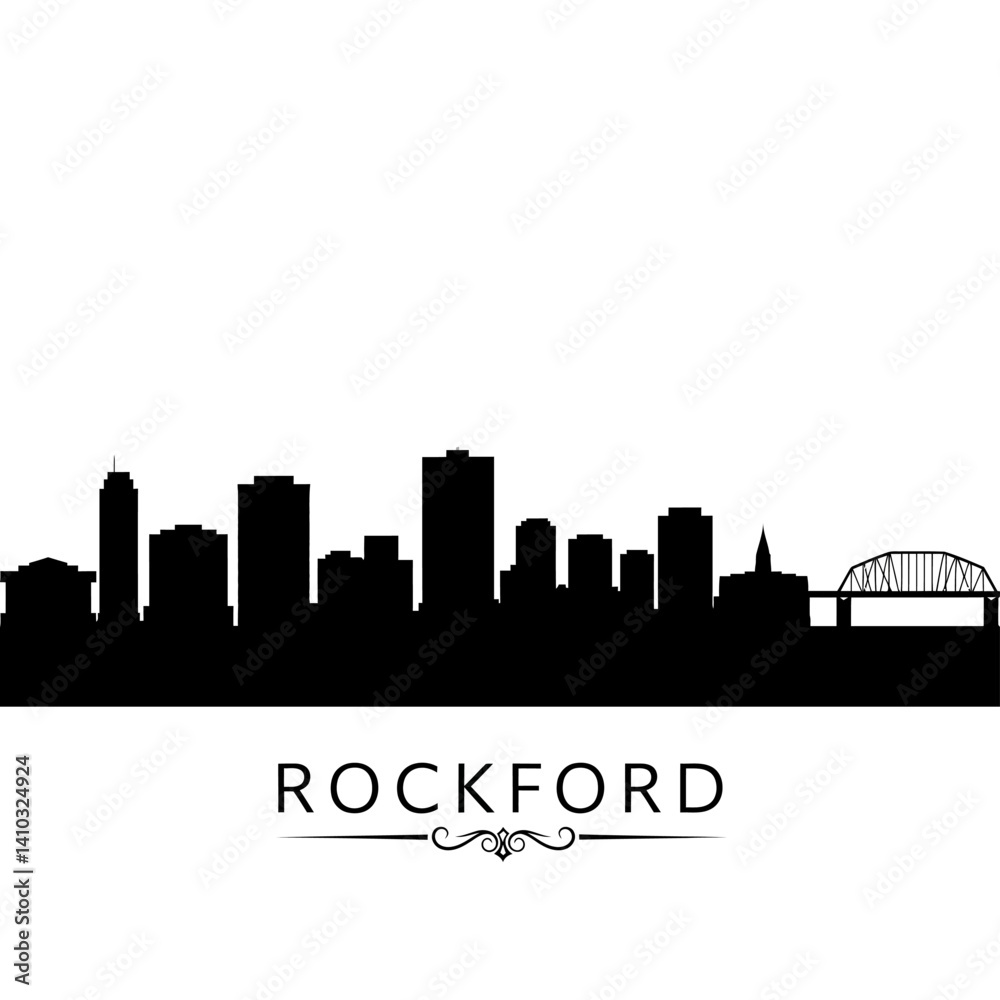 Obraz premium Rockford Illinois Skyline Silhouette Vector.
