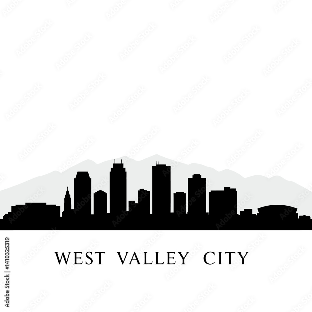 Naklejka premium West Valley City Skyline with Utah, and Silhouette.