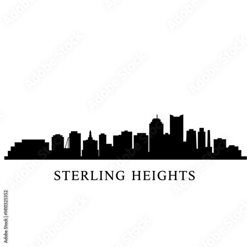 Sterling Heights Skyline with Black Silhouette, and Cityscape.