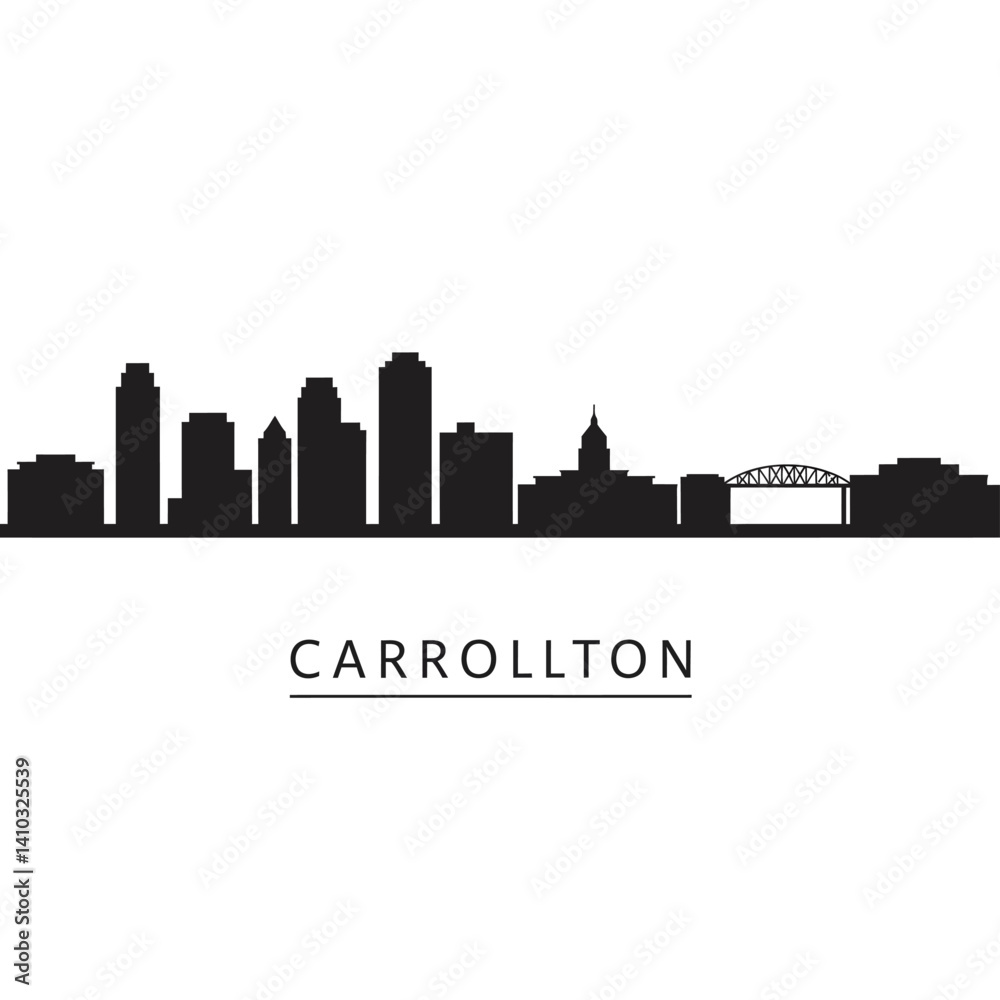 Fototapeta premium Carrollton city skyline vector silhouette with texas.