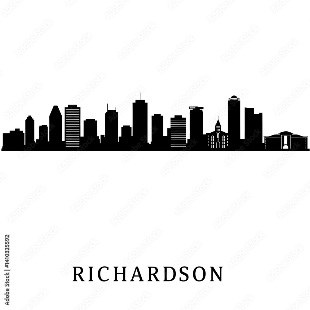 Naklejka premium Richardson Skyline Black Silhouette with Texas USA.