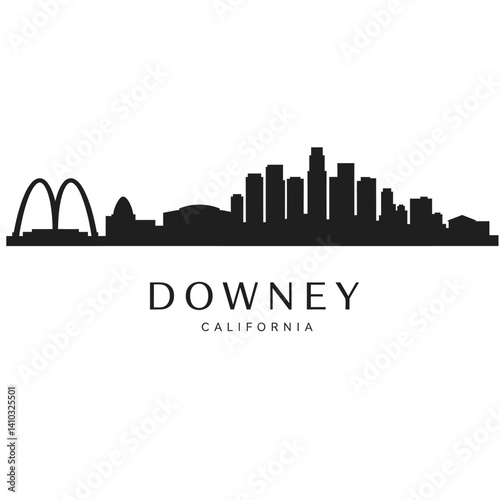 Downey California Skyline with Silhouette, and USA.
