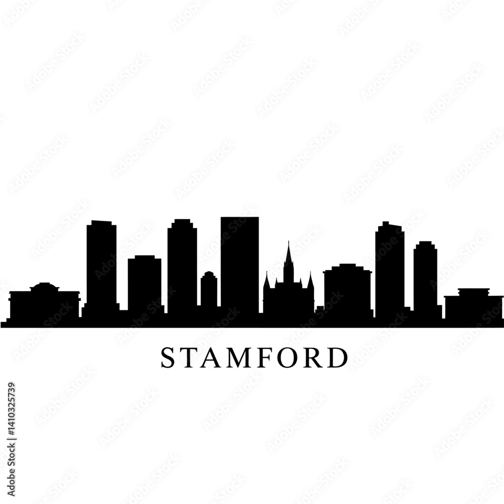 Obraz premium Stamford Skyline Silhouette with Black on White.