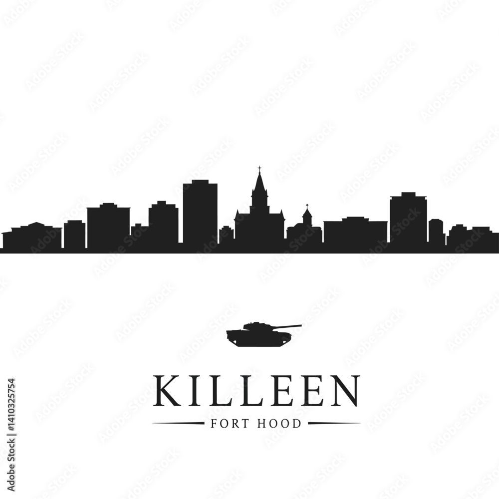 Obraz premium Killeen Texas Skyline with Fort Hood Silhouette.
