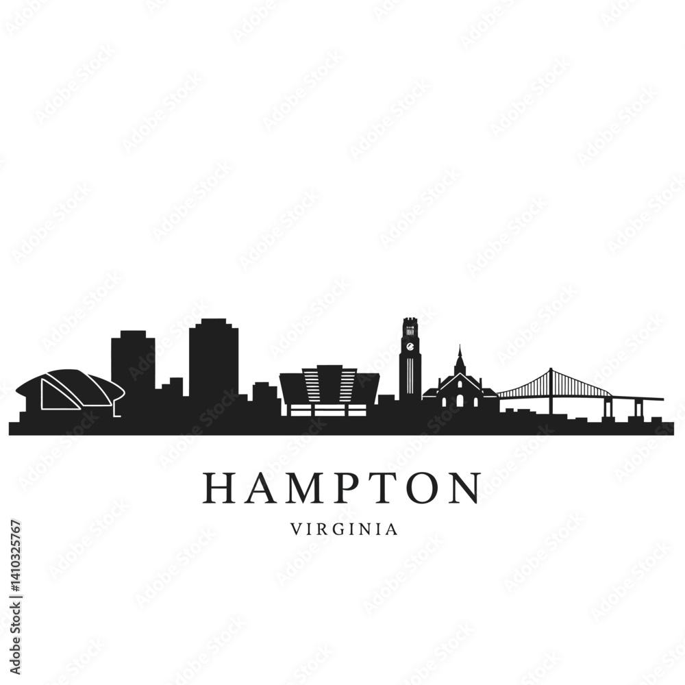 Obraz premium Hampton with Virginia skyline silhouette, and cityscape vector.