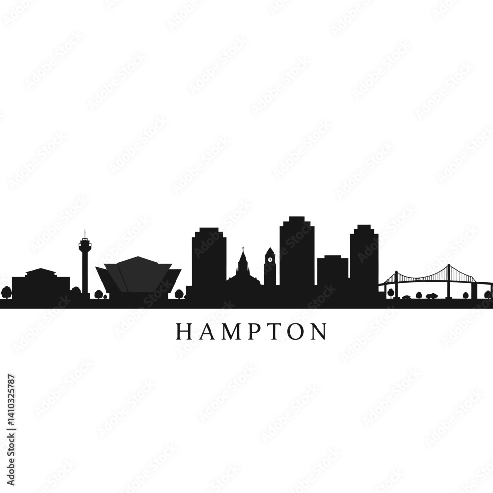 Naklejka premium Hampton Virginia Skyline Silhouette Vector.