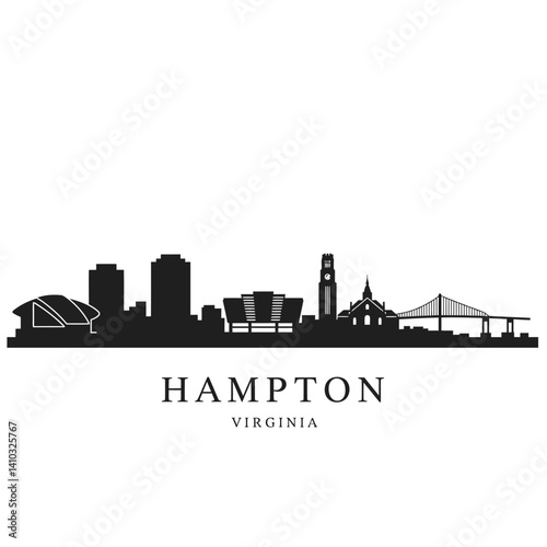 Hampton with Virginia skyline silhouette, and cityscape vector.