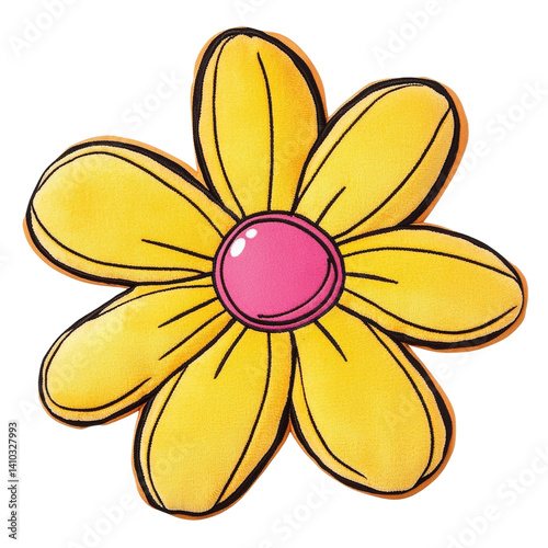 Stylized yellow flower with pink center, design element for cheerful themes