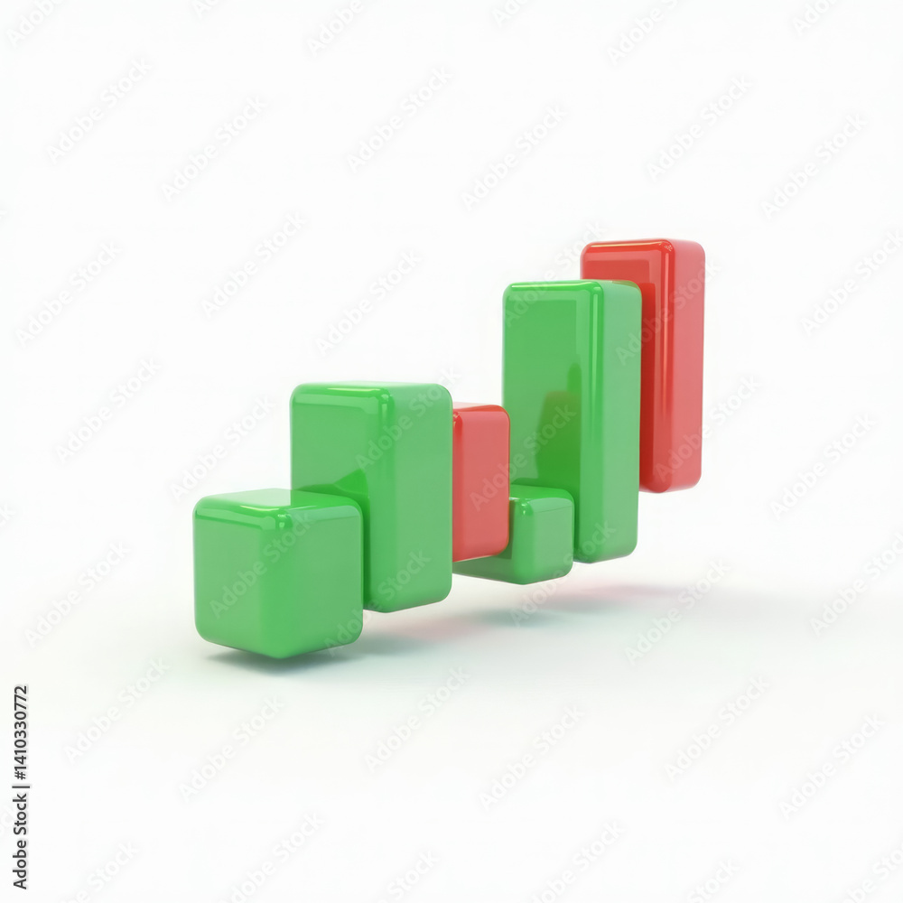 3D Candlestick Chart Cluster with Green and Red Bars Floating Mid-Air 3D Candlestick Chart Cluster with Green and Red Bars Floating Mid-Air