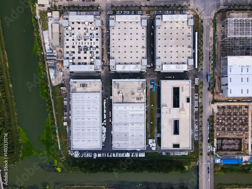 Aerial view of the factory warehouse building