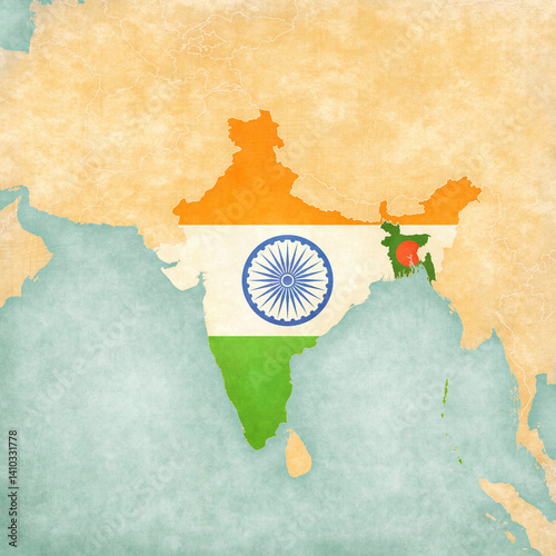 Map of South Asia - India and Bangladesh