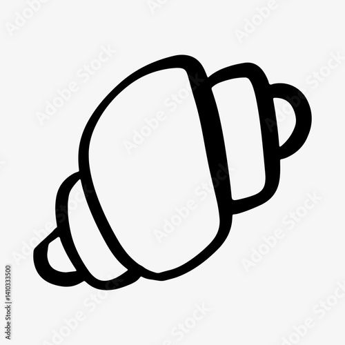 Croissant icon in line and black glyph style. Hand-drawn sketch of a fresh bakery croissant. Ideal for logo design, branding, packaging labels, and food-related projects.