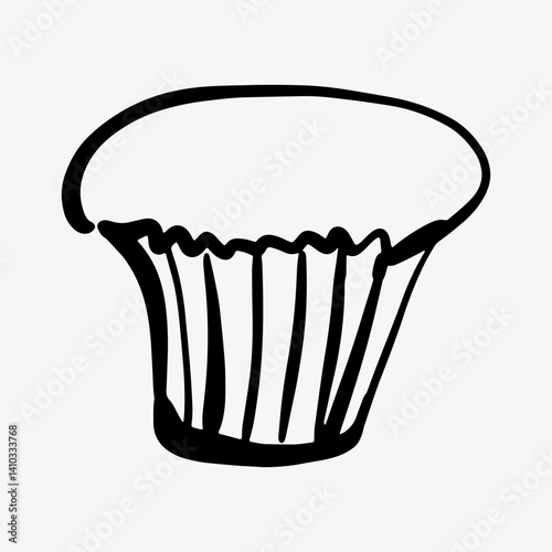 Hand-drawn doodle sketch of a cupcake and muffin in black and white. Simple, delicious dessert illustrations, perfect for bakery logos, food design, menus, and sweet treat branding.