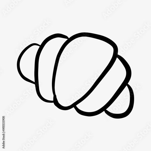 Croissant icon in line and black glyph style. Hand-drawn sketch of a fresh bakery croissant. Ideal for logo design, branding, packaging labels, and food-related projects.