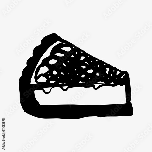 Hand-drawn doodle sketch of a fruit pie slice. A delicious dessert illustration with fresh fruit topping and a flaky crust. Perfect for bakery logos, food design, menus, and sweet treat branding.