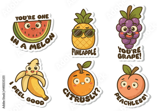 Fruit quotes sticker , vector illustration, funny, cute