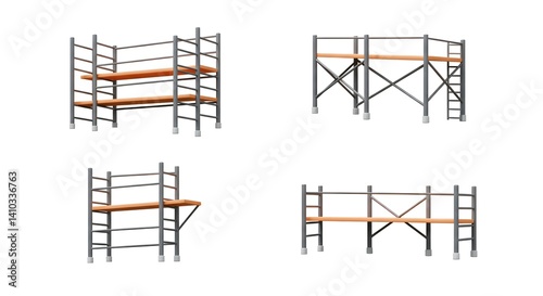 Illustrations of Metal and Wood Scaffolding Structures on White