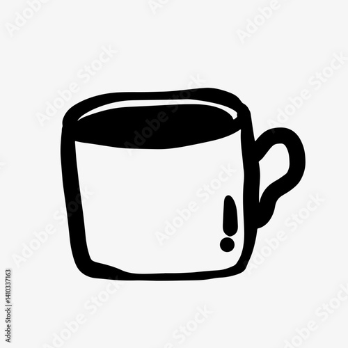Hand-drawn doodle sketch of a coffee cup. A simple and artistic illustration, perfect for coffee branding, café menus, beverage designs, and coffee-related creative projects.