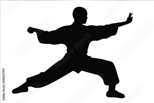 martial arts kung fu silhouette vector, fighting black vector  