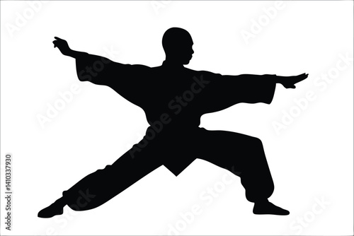 martial arts kung fu silhouette vector, fighting black vector  