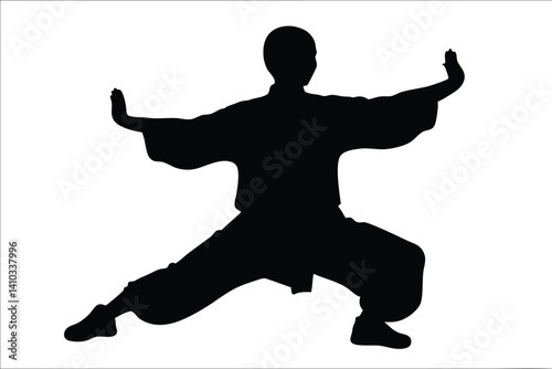 martial arts kung fu silhouette vector, fighting black vector  