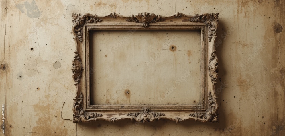 Naklejka premium A beautifully crafted wooden picture frame hangs elegantly on a textured wall, showcasing a vibrant landscape photograph that captures the essence of nature's beauty.