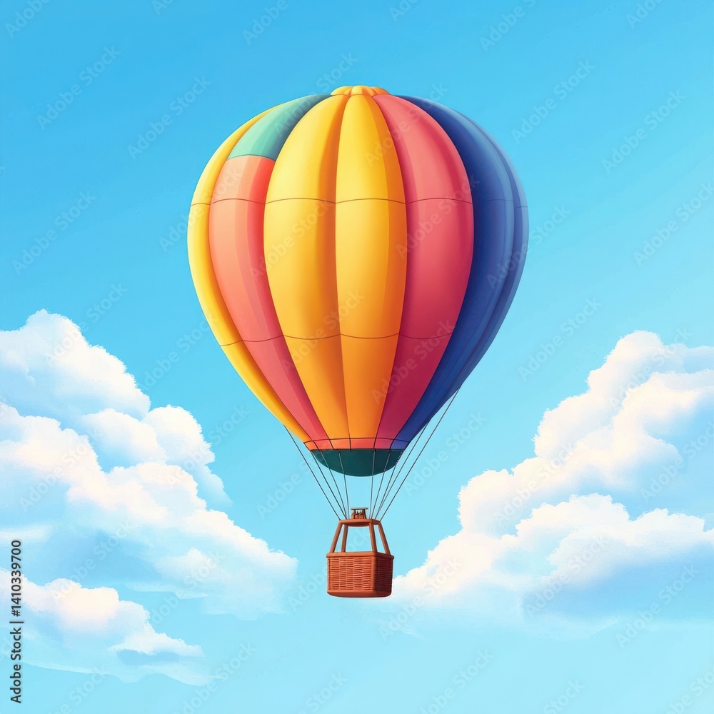Fototapeta premium Joyful hot air balloon adventure open blue sky cartoon artwork whimsical environment aerial view playful concept for dreamy travel vibes