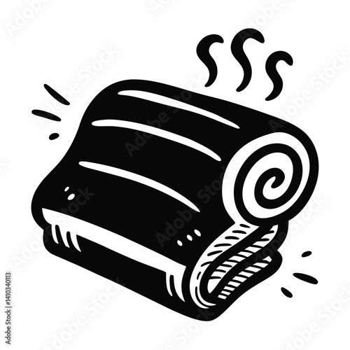 Steaming Hot Towel  Illustration in Black and White Style