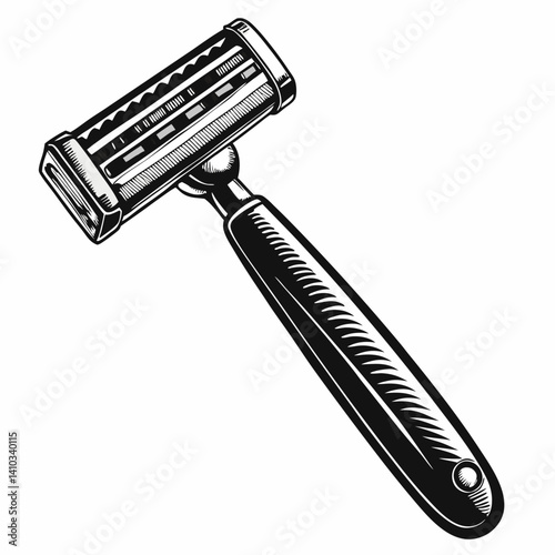 Vintage Safety Razor Illustration in Black and White with Detailed Engraving Style