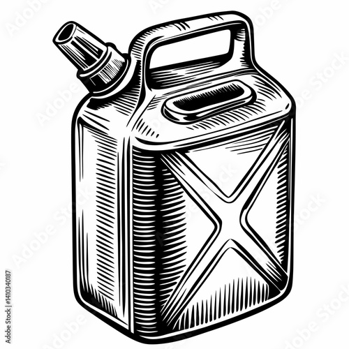 Hand Drawn  Illustration of a Vintage Fuel Canister in Black and White