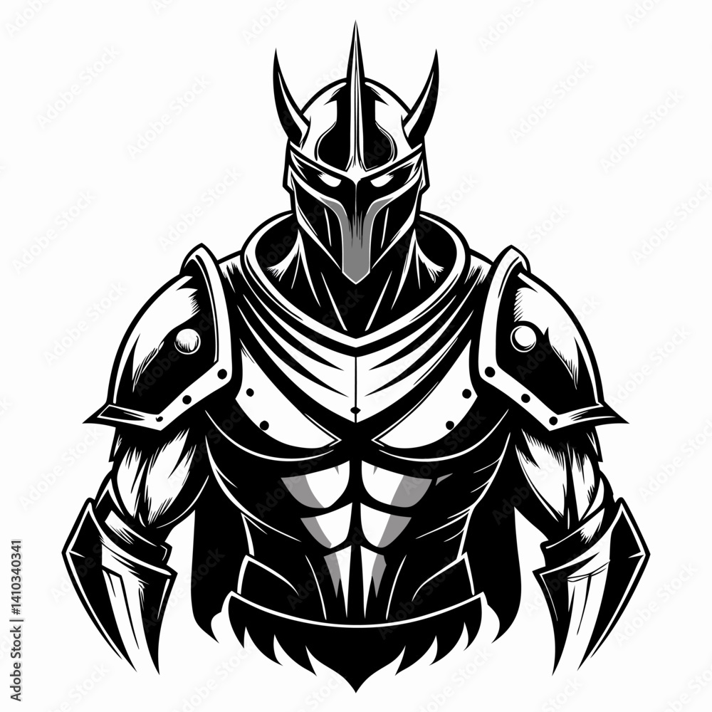 Obraz premium Powerful Black and White Warrior Knight in Detailed Armor Illustration